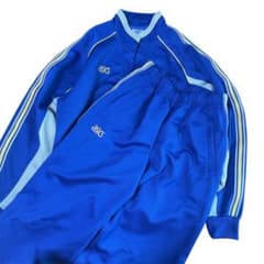 asics　アシックス　 オールド　トラックジャケット　セットアップ　ビンテージ ASICS アシックス トラックジャケット セットアップ 刺繍ロゴ 青