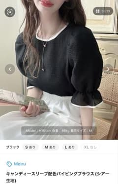 キャンディースリーブ配色パイピングブラウス(シアー生地)のサムネイル