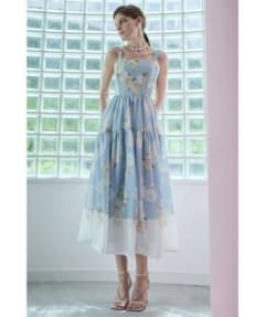 Estella.K（エステラケー）ブルー水色 フラワープリント キャミワンピース Estella.K（エステラケー）水色 フラワープリント キャミワンピース