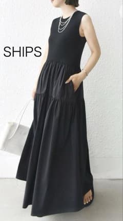 新品未使用】SHIPSシップス ブラック ノースリーブ ロングワンピース 