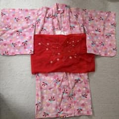 子供　浴衣　女の子　ピンク　リボン　ハート　120のサムネイル