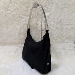 美品 プラダ ハンドバッグ テスート 三角ロゴ 黒 ワンハンドル ハーフ 