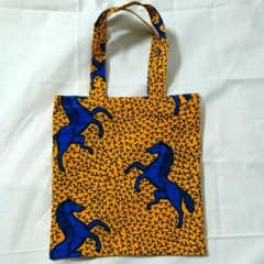 【ハンドメイド】アフリカンプリントのホース柄ぺたんこトートバッグのサムネイル