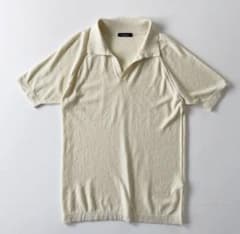 ロベルトコリーナ　半袖 ニット ポロ シャツ 綿クリーム アイボリー スキッパーのサムネイル