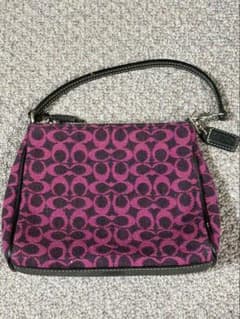 COACH コーチ シグネチャー ハンドバッグ ピンク ブラックのサムネイル
