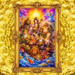 金運招来】極彩色 七福神 宝船 開運アート 縁起物 神秘絵画 - メルカリ