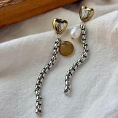 【ステンレス】シルバー ガラスハート ハート ハートチャームステンレス パール