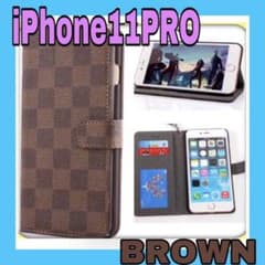 iPhone11PRO 茶色 市松模様 手帳型 スタンド機能 カード収納つきのサムネイル