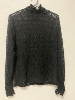 長袖レースブラウス トップス シースルー　黒のサムネイル