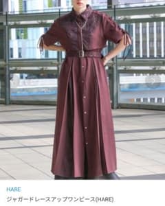 ハレ ジャガードレースアップワンピース F ボルドー 半袖 ボックス
