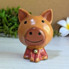 木彫り　ブタちゃん 木彫り頭デカ豚ちゃん 木彫りブタ 豚の置物 バリ雑貨 アジアン雑貨