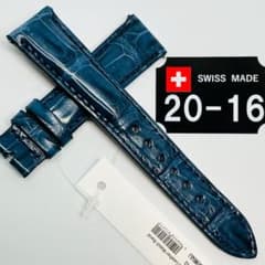 6042#20mm-16mmダークブルー☆本物クロコダイルレザーベルト☆スイス製