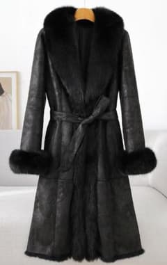 新品☆最高級フォックスファー襟付きWフェイスのレッキスロングコート