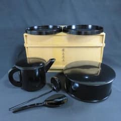 茶道具 懐石道具 黒真塗 飯器 杓子 通盆 湯桶 湯の子 共箱 塗師岡本陽斎 茶道具 懐石道具 黒真塗 飯器 杓子 通盆 湯桶 湯の子 共箱 塗師岡本陽