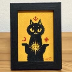 手描き アクリル画 原画 猫 絵画 イラスト 猫の絵 きまぐれな神様