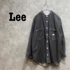 【美品】Lee バンドカラー デニムシャツ FREE 黒系 ゴールドボタン ロゴのサムネイル