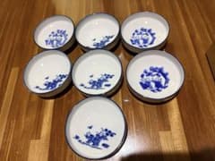 和食器 青白 小皿 7枚セット 染付風 花柄 レトロ 食器のサムネイル