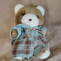クマのぬいぐるみ 青×茶シャツ チェックパンツ昭和レトロ - メルカリ