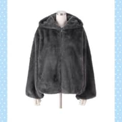 アンコキーヌ ミンクタッチフェイクファーフーデッドブルゾン グレー
