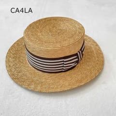 【美品】CA4LA リボン　ストライプ　麦わら帽　茶色　カンカン帽　サイズ58のサムネイル