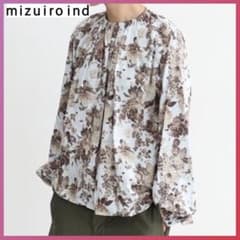 美品 ミズイロインド ブラウス F 花柄 長袖 ギャザー ゆったり 日本製 