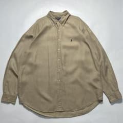 ラルフローレン シルクリネン 長袖BDシャツ XL ベージュ ブレイク 8867