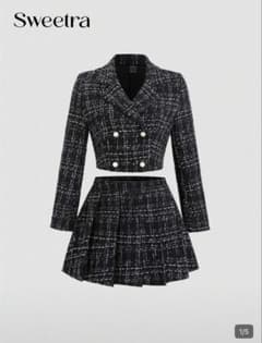 SHEIN エレガントなチェック柄 ミニワンピースセットアップのサムネイル