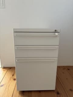 極美品 廃盤品 無印 3段引き出し キャビネット デスクワゴン 鍵付き 