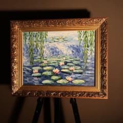 手書き油絵 クロード・モネ 柳睡蓮 額付 肉筆絵画 インテリア 油彩画 手書き油絵 クロード・モネ 柳睡蓮 額付 肉筆絵画 インテリア 油彩画