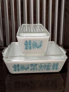 オールドパイレックス　バタープリント　レフリジレーター 大中セット オールドパイレックス バタープリント レフリジレーター 大中セット