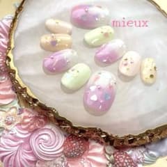 【bs007】スイーツカラーのハートネイルチップ/パープルネイルのサムネイル