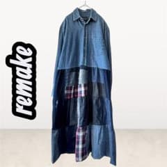 L〜XL デニムパッチワークワンピース 大きいサイズ ゆったり 古着