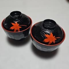 黒赤漆塗り紅葉模様椀お吸い物椀2個セットおしるこ椀