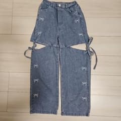 リボン刺繍 デニムパンツ 150cmのサムネイル