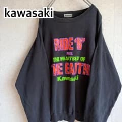 80s90s カワサキ kawasaki ヴィンテージ スウェット バイク 墨黒