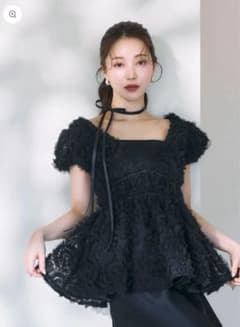 フラワーレース ブラック トップス パーティーのサムネイル