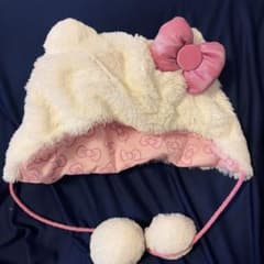 キティちゃん帽子 フワフワ ホワイト ピンクのサムネイル