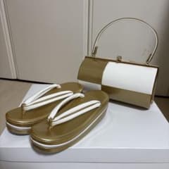 22cm 和装用バッグ 草履 セット ゴールド ホワイト 成人式 結婚式のサムネイル