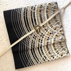 正絹　綴れ　黒×金・白金　幾何学模様 名古屋帯 帯締め 帯留め セット 正絹 綴れ 黒×金・白金 幾何学模様 名古屋帯 帯締め 帯留め セット