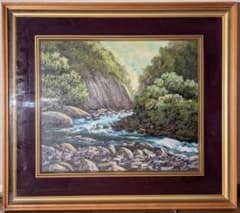 【真作】絵画　油彩8号　清流きらめく渓谷美　水音響く緑の回廊　X159 真作】絵画 油彩8号 清流きらめく渓谷美 水音響く緑の回廊 X159 - メルカリ