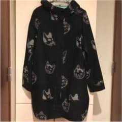 カシェット☆かわいい猫柄ウールコート黒のサムネイル