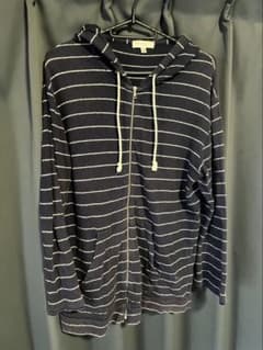 UNITED ARROWS ネイビー×ホワイト ストライプ パーカー　Ｌのサムネイル