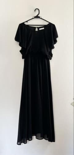 LACE LADIES フレア袖 シフォン ロング丈ワンピース