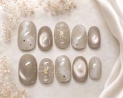 ネイルチップ 現品 オーダー ニュアンス 韓国 淡色 インク ぷっくりフラワーのサムネイル