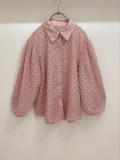古着屋購入　パフスリーブ　シースルーシャツ　くすみピンクのサムネイル