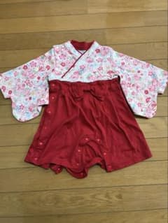 ベビー 袴 ロンパース 花柄 赤 70cm 足袋型靴下セットのサムネイル