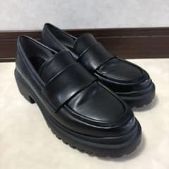 アダムエロペ 晴雨兼用ベーシックローファー 撥水 ブラック 厚底