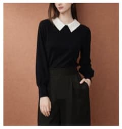 未使用☆FOXEY /フォクシー ニットトップス シェイプリブ 白衿 38