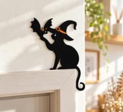 ハロウィン 黒猫 魔女 コーナー飾り 2Dフラット 壁面装飾 インテリア雑貨のサムネイル