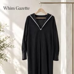 Whim Gazette ウィムガゼット リネンパイピングセーラーワンピース 黒